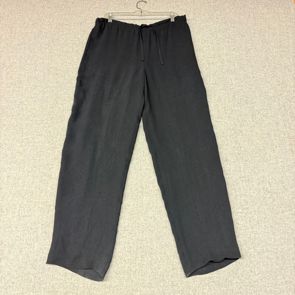 Ann Tjian for Kenar Wide Leg Trousers Size L Black Elastic Drawstring Lined Pant - Picture 1 of 10